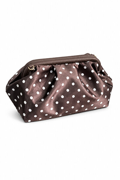 Nura Collection Γυναικεία Premium τσάντα Clutch με πουά σατέν και κορδόνι περ...