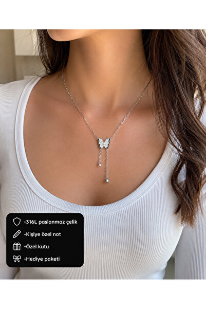 HER ŞEY NOTA www.herseynota.com Elyndora Butterfly Women's Necklace 316L Stai...