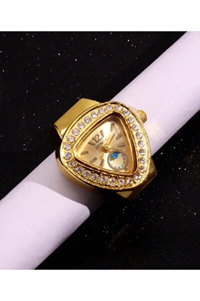 gomi Luxury Pink Gold Triangle Finger Ring Watch |   Crystal-Embellished Diam...