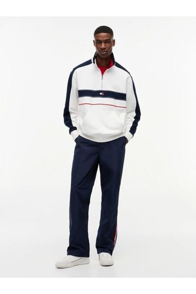 Tommy Hilfiger BEYAZ LOGOLU FERMUARLI ERKEK SWEATSHIRT