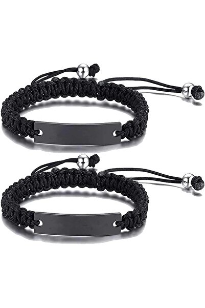 Arabest 2-Piece Black Adjustable Braided Rope Bracelet Set,Custom Friendship ...