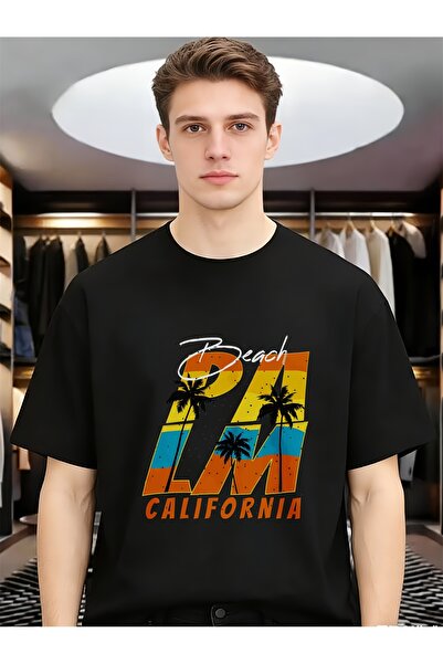 135 California Palm Tree Funny Unique Spring Summer Men Tops Round Neck Short...