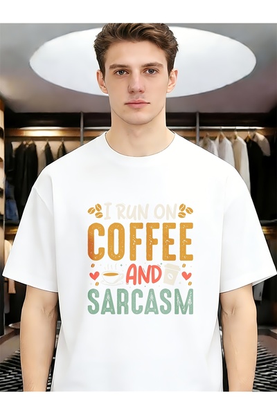 212ZTD تي شيرت رجالي مريح من القطن بطبعة "I Run on Coffee Sarcasm" مضحك وفريد...