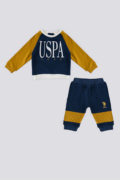 U.S. Polo Assn. مجموعة أطفال مكونة من قطعتين بتفاصيل مضلعة ومزينة باللون الني...