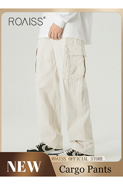 ROAISS Men Trendy Loose Cargo Pant Street Style Functional Streetwear Cargo L...