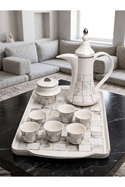 KOZE Ceramic 9 Pieces Serving & Hospitality Set Coffee Pot and Tray Set with ...