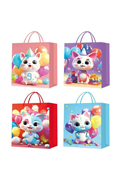 OEM W&K, Punga cadou din hartie cu imprimeu Kotki, 26x32x10 cm, Multicolor, M