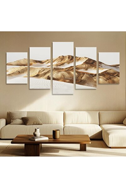 Generic Modern Canvas Wall Art Painting Set of 5 Split Panels Sand Dunes Gold...