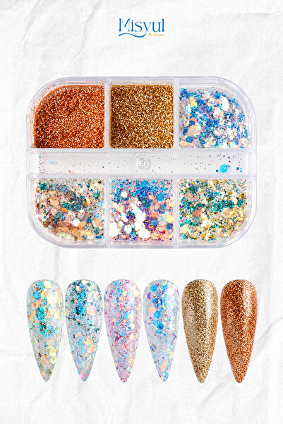 Misyul Tırnak Süsleme Karışık Sim ve Holografik Pul Seti 6'lı Nail Art Süslemesi