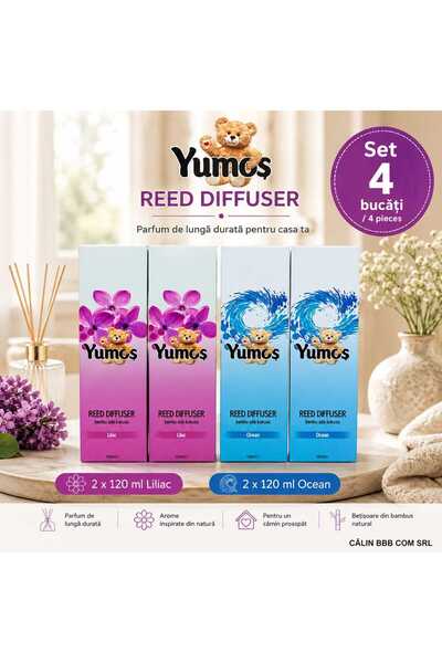 Yumoş Set 4 x Yumoș Reed Diffuser Parfum de Cameră cu Bețișoare 120 ml – 2 x ...