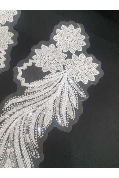 ESRA ŞELEM White Beaded Decorative Guipure Brode Applique 2 Pieces