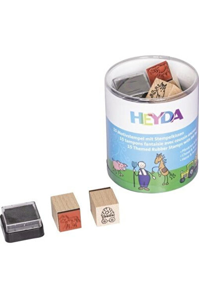 Heyda Set 15 stampile lemn multicolor 3x3cm cu perna neagra