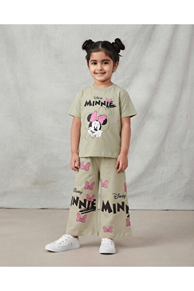 Ege Bebek Girl's Minnie Printed Summer Wide-Leg Pants and T-Shirt Set for Age...