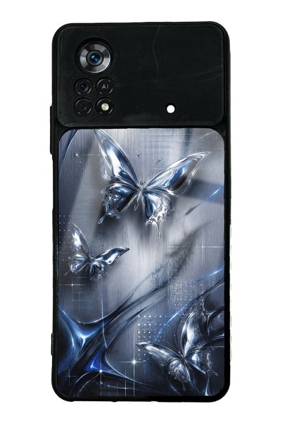 Spoyi حافظة هاتف Xiaomi Poco X4 Pro بتصميم فراشة كروم لامعة من ميدنايت كروم