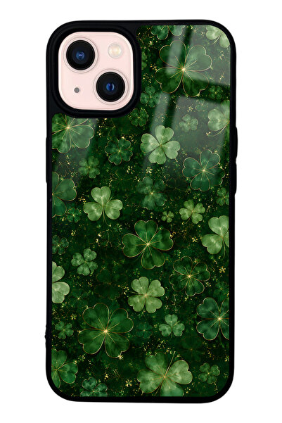 Spoyi iPhone 13 Emerald Lucky Clover Tasarımlı Glossy Telefon Kılıfı