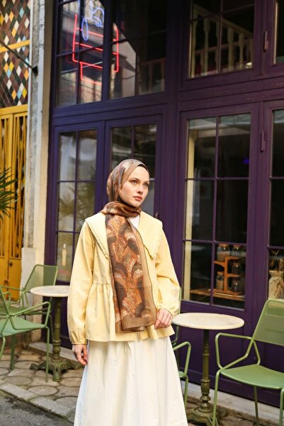 ENRİCO FERRİ Allure Swirl Pattern Tensel Shawl - Orange Milk Coffee