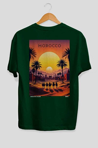 Ankhises Μαρόκο Πράσινο Oversize T-Shirt με στάμπα στην πλάτη, Unisex, 100% Β...