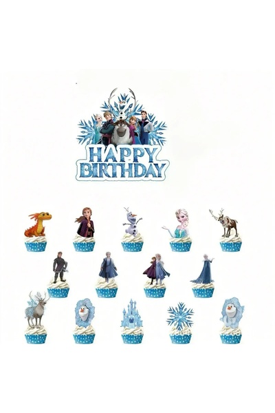 Baloane Vesele Set 15 Toppere Tort Elsa Anna si Olaf Personaje Regatul Inghet...