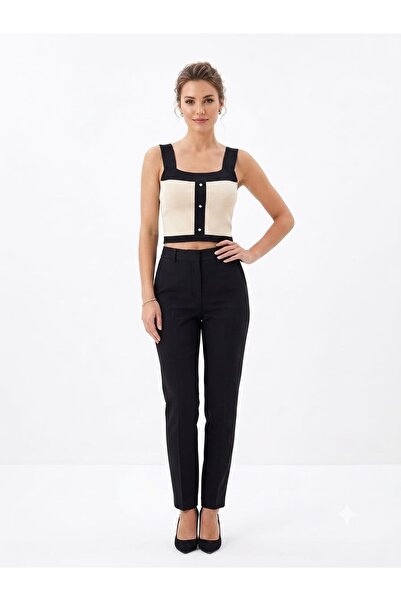 onno style women Strapless Sleeveless Button Detail Tricot Women's Bluz