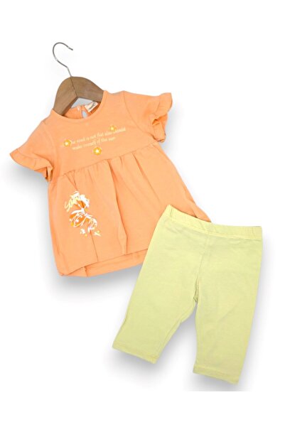 Egelite Baby Girl Floral Printed Orange Blouse with Green Capri Leggings 3-6-...