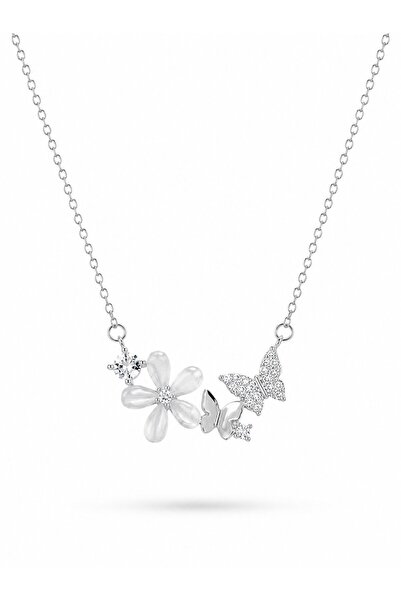 serelya 316L Steel Chain Silver Color Flower and Butterfly Model Women's Neck...