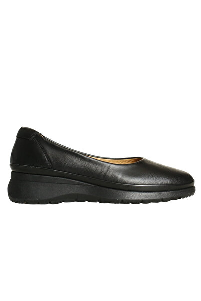 Platin Black Leather Women's Comfort Casual Shoes