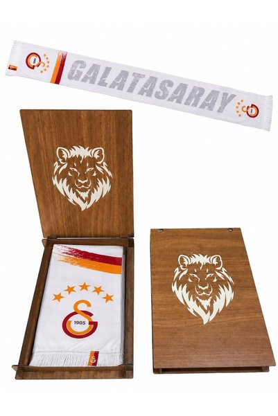Galatasaray Lisanslı Orijinal Beyaz Atkı Hediye Ahşap Kutulu