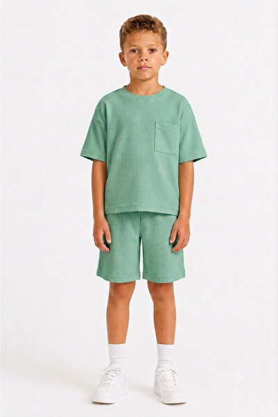 monox Boy's 5-12 Years Old Honeycomb Textured Oversize Shorts and T-Shirt Set