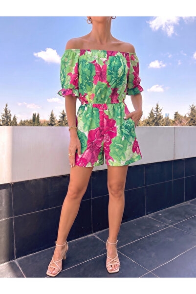 mass fashion Kadın Desenli Kısa Tulum