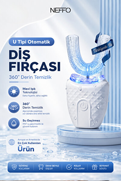 NEFFO Titreşimli Ağız Diş Fırçası U Tipi Mavi Işık Destekli Otomatik Diş Fırç...