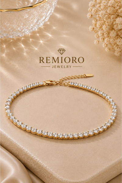 REMIORO Brățară Tennis Elegantă Aurie cu Zirconii Strălucitoare – 4 Variante de Culori pentru Femei