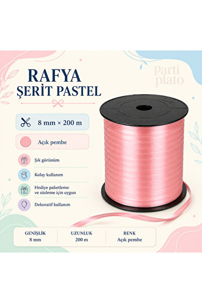 san Rafya Şerit Pastel 8mm x 200mm Açık Pembe