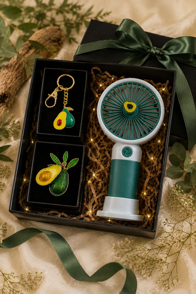 PULİNİN DÜKKANI Avokado Temalı Hediye Seti – Mini Masaüstü El Vantilatörü, Av...