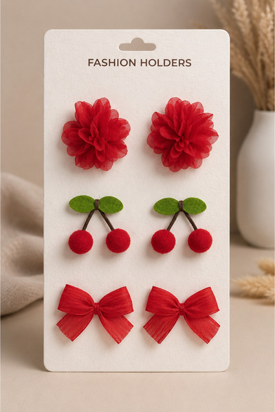 Laria Set of 6 Baby Kids' Buckles with Cherry Flowers and Bows
