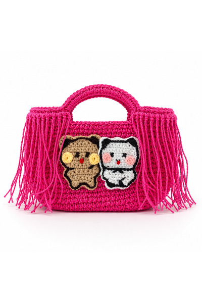 Beauty Box Cute Panda and Teddy Bear Handmade Fuchsia Knitted Handbag – Adora...