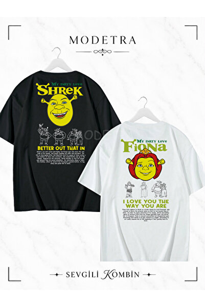 Modetra Women Men Unisex Shrek Fiona Back Printed Lover Couple Combination Ov...