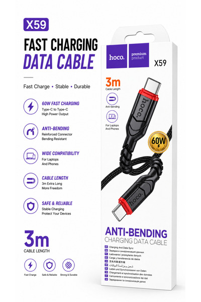 hoco. Cablu de încărcare și transfer de date HOCO X59 USB-C la USB-C, 60W PD,...