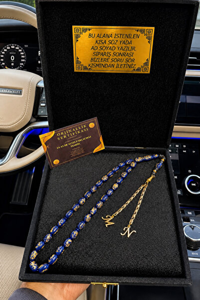 A-STİL TAKI Erkek Premium Hediye Kutu Gold Harf Eklemeli Sertifikalı Lacivert...