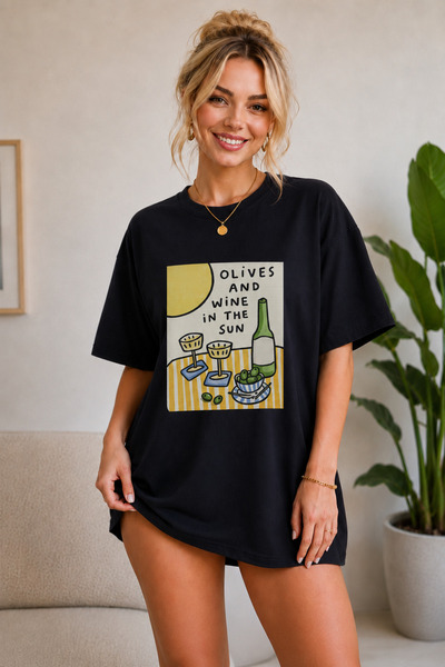 FECCY Premium Olives Printed Oversize Women's T-Shirt Cotton Oversize T-Shirt