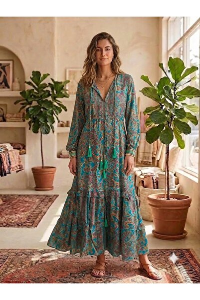 AYASOFYA OTANTIK Women's Indian Ethnic Authentic Patterned Long Sleeve Long S...