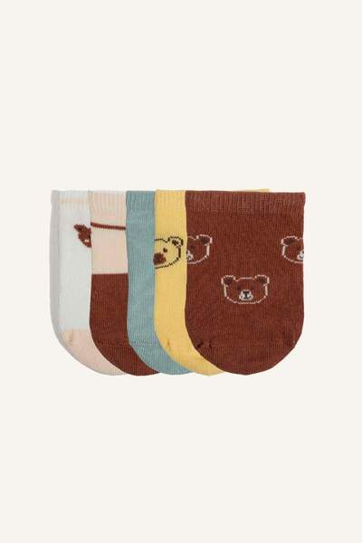 DeFacto Animal Patterned Seamless 5-Piece Cotton Booties Mixed Socks for Baby...