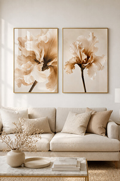 sayetablo Fildişi Çiçeği - Gerçek Cama Baskı Gold Alüminyum Metal Çerçeveli İ...
