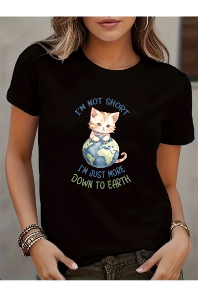 212Wear تي شيرت نسائي مطبوع بأكمام قصيرة وياقة مستديرة، بتصميم كاجوال، قابل ل...
