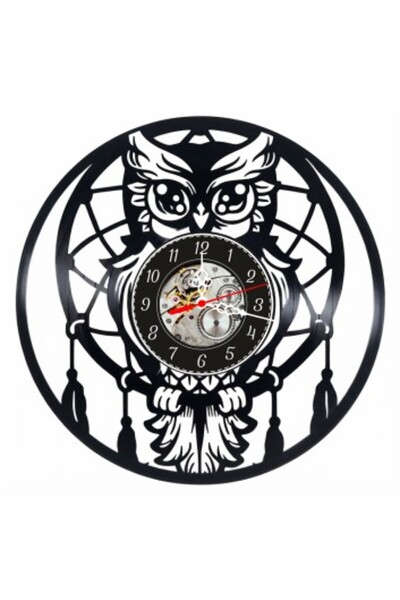 OEM Decorative Wall Clock made from Vinyl Record, Owl and Dreamcatcher Model,...