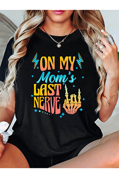 En22 تي شيرت بطباعة جرافيكية ON MY Mom's LAST NERVE، قميص كاجوال بأكمام قصيرة...