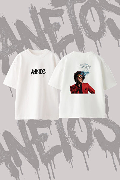 Anetos The Weeknd_4 Design Back Printed Cotton White Oversize T-Shirt