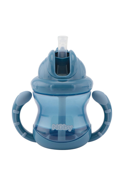 Nuby Flip-It cup with straw for drinks with blue handle 240ml