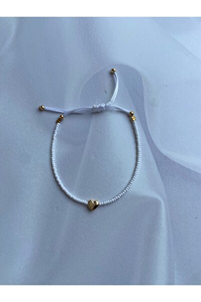 Burçin Örbük Accessory Turkuaz Kalp Detaylı Ayarlanabilir Kum Boncuk Bileklik