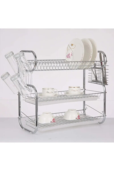 Toybox 3-Layer Stainless Steel G-Shaped Dish Rack Kitchen Plate Stand with Cu...