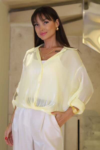 Nazen Giyim Yellow Color Unlined Long Sleeve Women's Blouse 82054-2Y6
